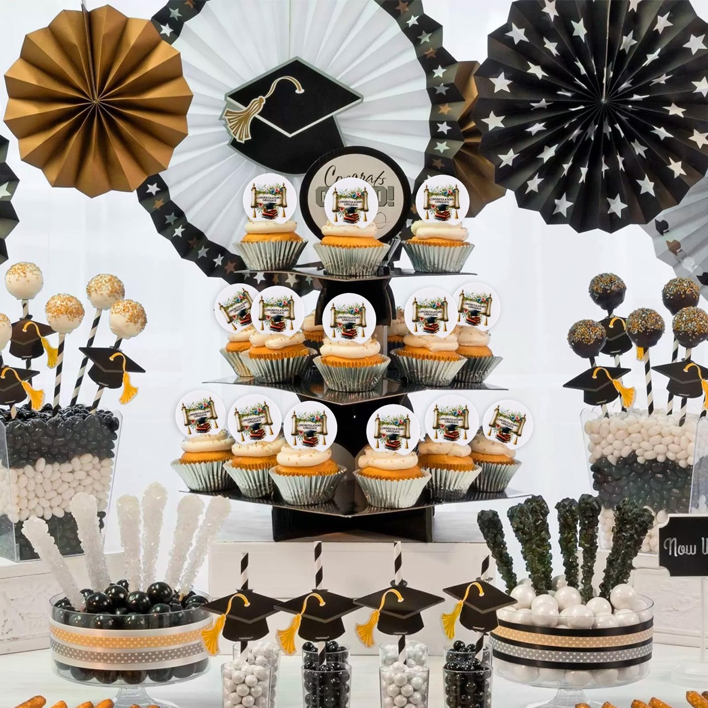 40Pcs Edible 2025 Graduation Cupcake Toppers Congratulations Graduate 2025 Cupcake Picks Glutinous Rice Paper Drink Topper For 2