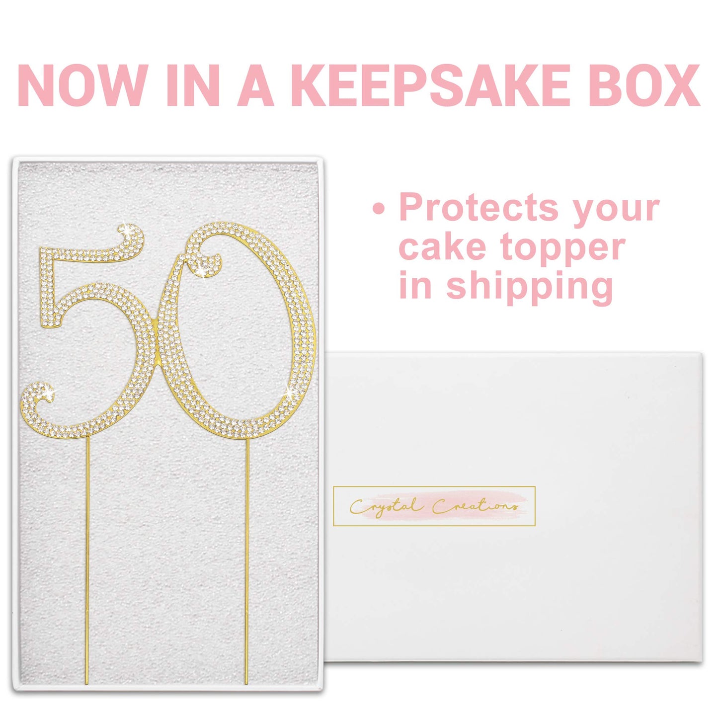 Crystal Creations 50 Cake Topper - Gold Metal Rhinestone Decoration, 10.98x6.5x0.2 Inch, Ideal for 50th Birthday or Anniversary