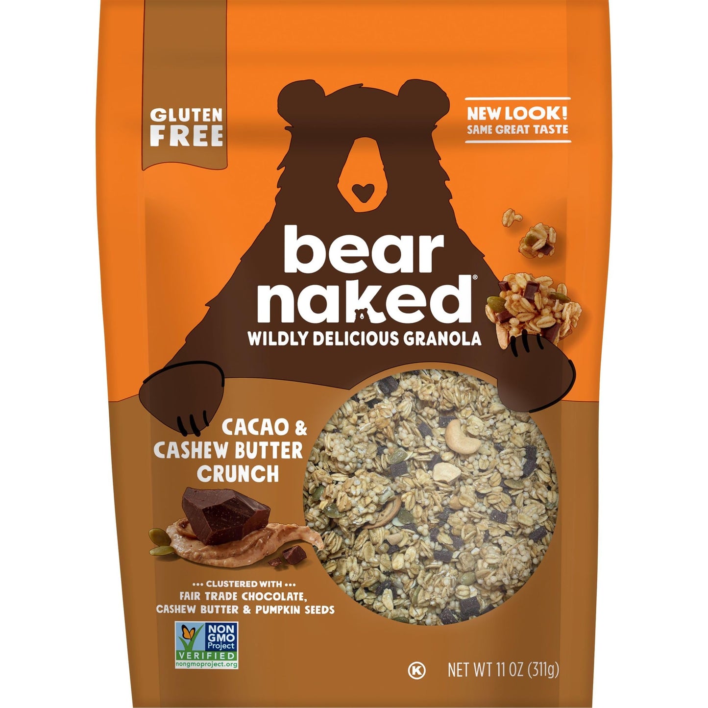 Bear Naked Granola Cereal, Whole Grain Granola, Breakfast Snacks, Cacao and Cashew Butter Crunch, 11oz Bag (1 Bag)
