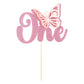 Gyufise 1Pcs Butterfly One Cake Topper Pink Glitter Baby Shower Butterfly 1St Birthday Cake Pick Decorations For Butterfly Theme