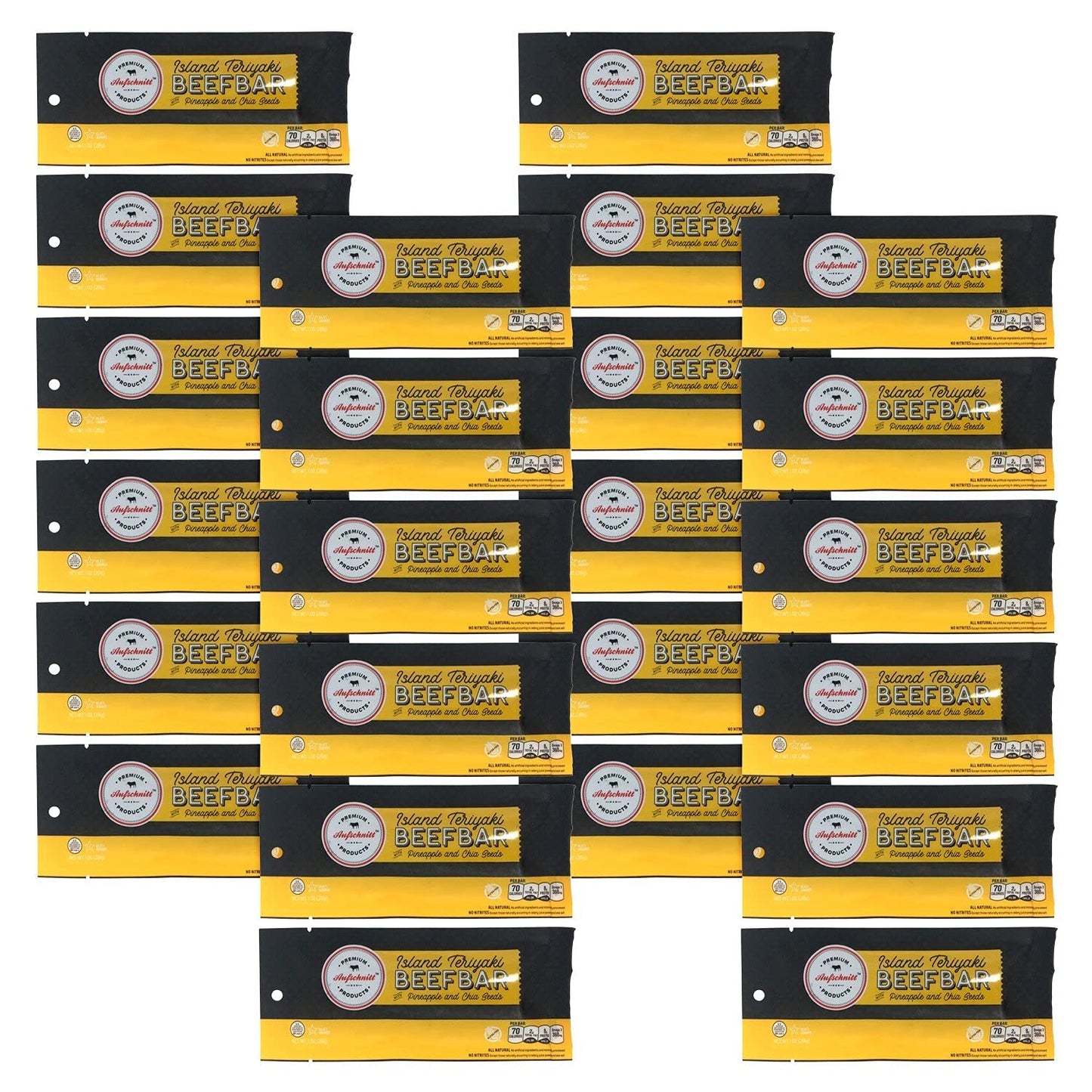 Premium Aufschnitt Beef Bars - High Protein Snack, Island Teriyaki Flavor, 24 Count, Keto Friendly, Kosher, Halal