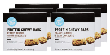 large online retailer Brand - Happy Belly Protein Chewy Bars  Peanut  Almond and Dark Chocolate  5 Count (Pack of 6)