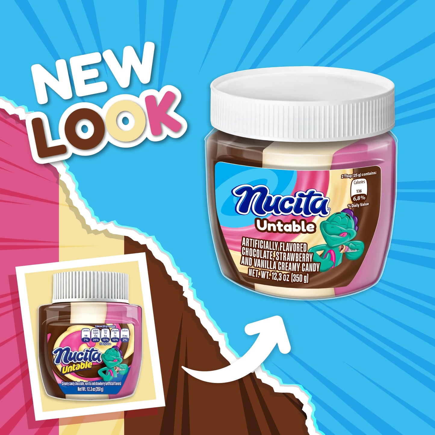 Nucita Trisabor Spreadable, Creamy Candy Chocolate, Vanilla and Strawberry, 10.6 Oz Jar, Pack of 1