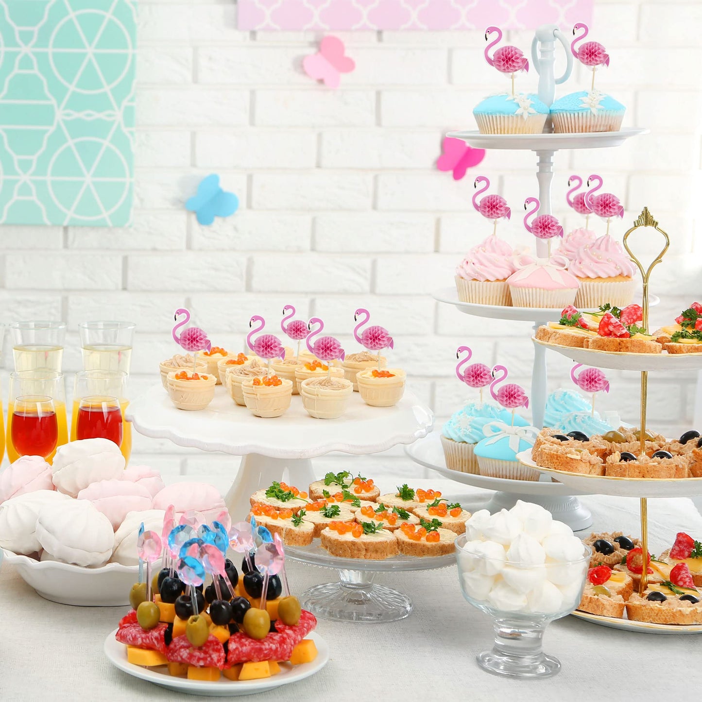 Gyufise Luau 3D Flamingo Cupcake Toppers Tropical Aloha Flamingo Cupcake Picks For Summer Hawaiian Luau Tropical Theme Baby Show