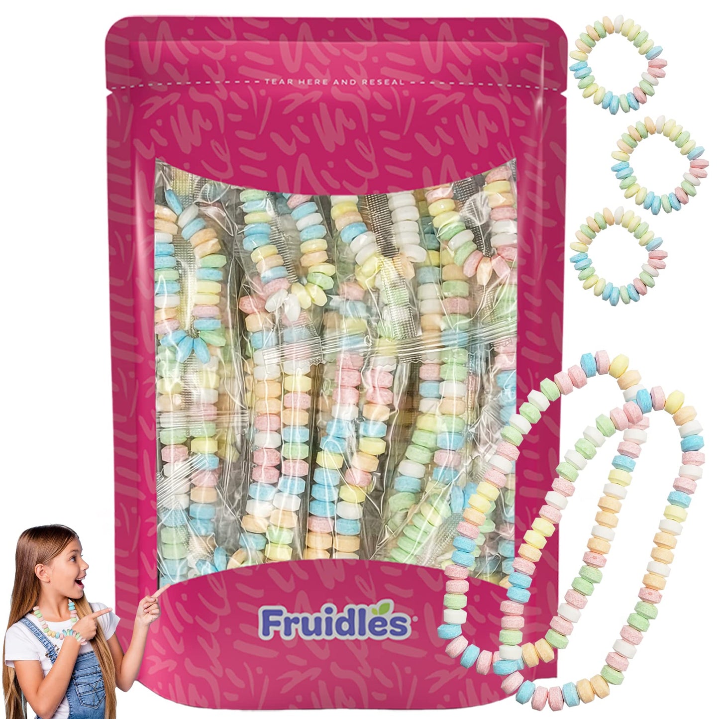 The Dreidel Company Stretchable Bracelet & Necklace Candy, 24-Pack, Multicolor Fruit-Flavored for Kids and Party Favors