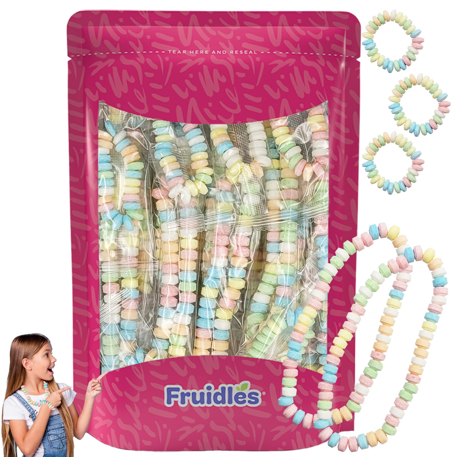 The Dreidel Company Stretchable Bracelet & Necklace Candy, 24-Pack, Multicolor Fruit-Flavored for Kids and Party Favors