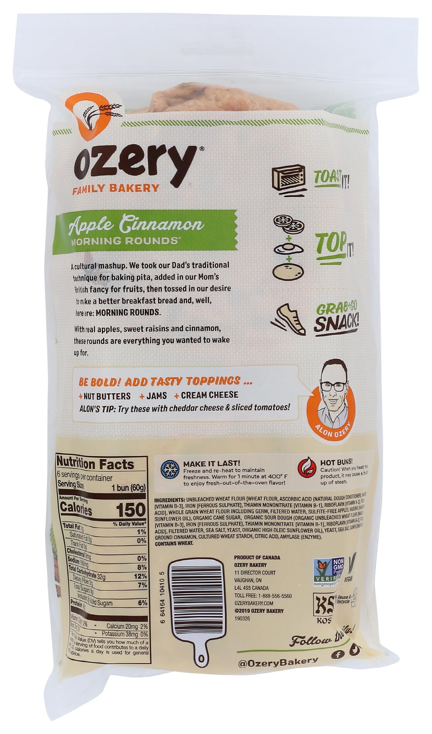 Ozery Bakery Morning Rounds Apple Cinnamon, 12.7 oz (Frozen)
