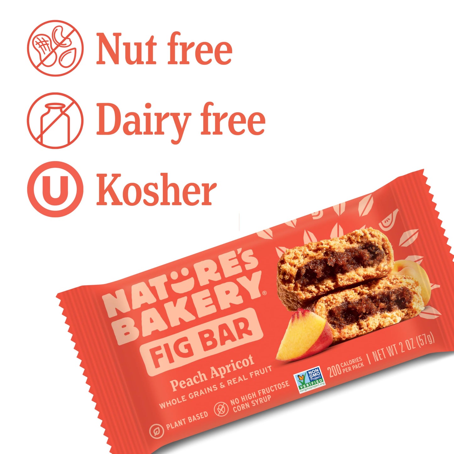 Natures Bakery Whole Wheat Fig Bars, Peach Apricot, Real Fruit, Vegan, Non-GMO, Snack bar, 6 Count (Pack of 6)