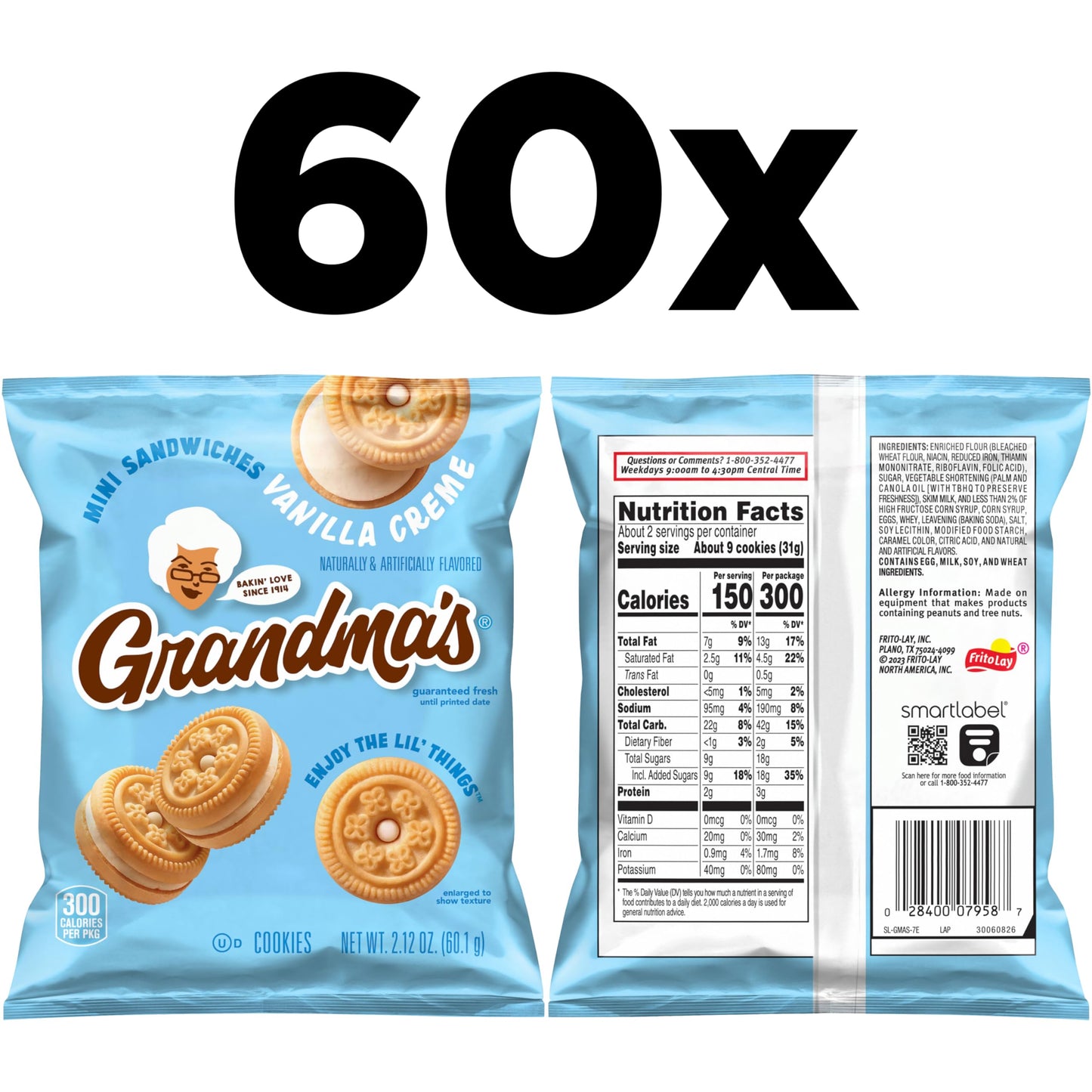 Quaker Oats Grandmas Vanilla Mini Cookie Cremes - Vanilla - 2.12 oz - 60 / Carton
