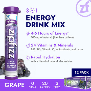 Zipfizz Daily Energy Drink Powder, Sugar-Free Electrolyte, G , 12 Pack, 0.39 Ounce each, Contains Vitamin B-12 & Antioxidants