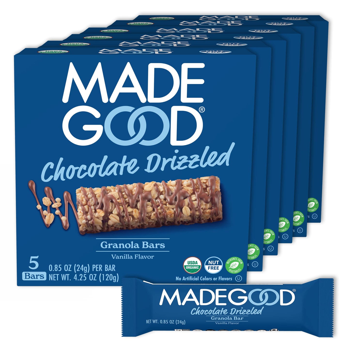 MadeGood Chocolate Drizzled Granola Bars, Vanilla (30 Count) Bulk Gluten Free Snacks