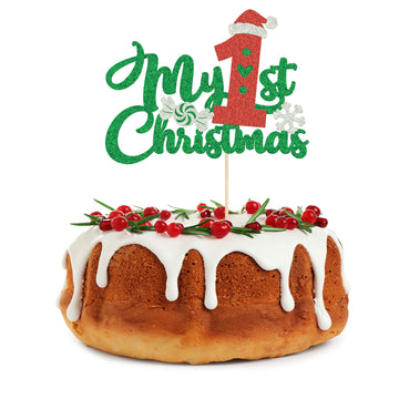 Gyufise 1 Pack My First Christmas Cake Topper With Glitter Christmas Hat Number 1 First Birthday Cupcake Picks Decorations For X