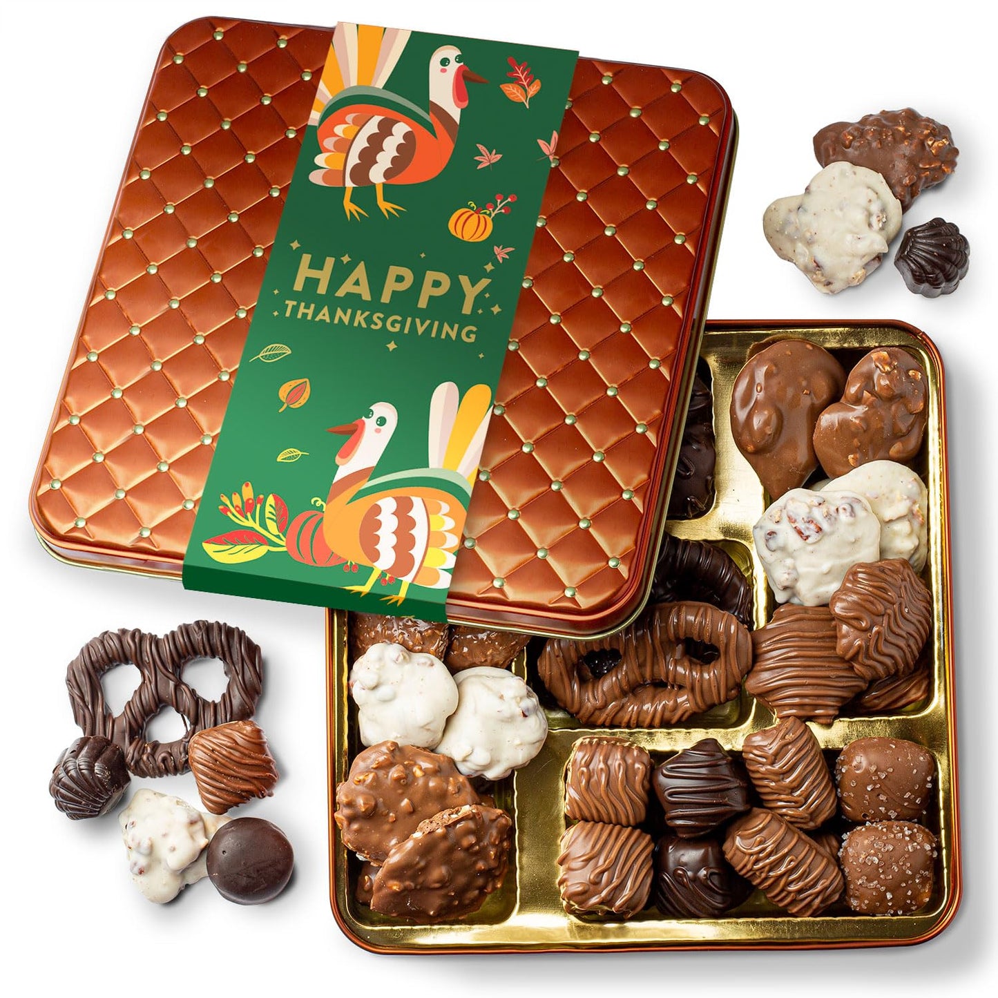 Thanksgiving Gift Basket, Assorted Gourmet Dark And White Chocolate Truffles, Holiday   In Elegant Gift Box, Bonnie And Pop