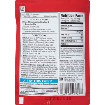 Mccormick Bag 'N Season Original Chicken Seasoning Mix, 1.25 Oz (Pack - 12)