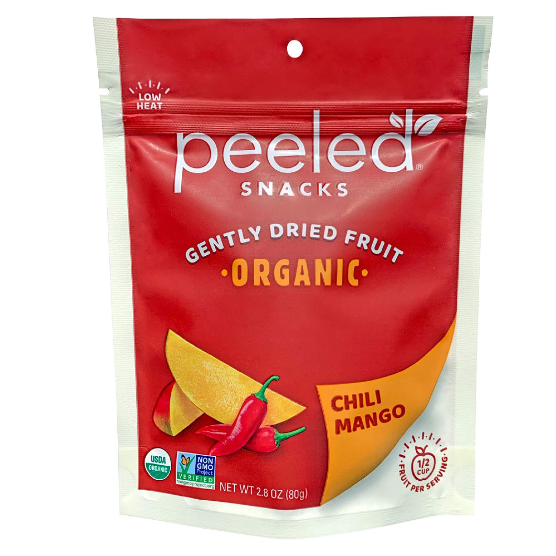 Peeled Snacks Organic Dried Fruit, Chili Mango, 2.8 oz., Pack of 12 -Healthy, Vegan Snacksfor On-the-Go, Lunch and More