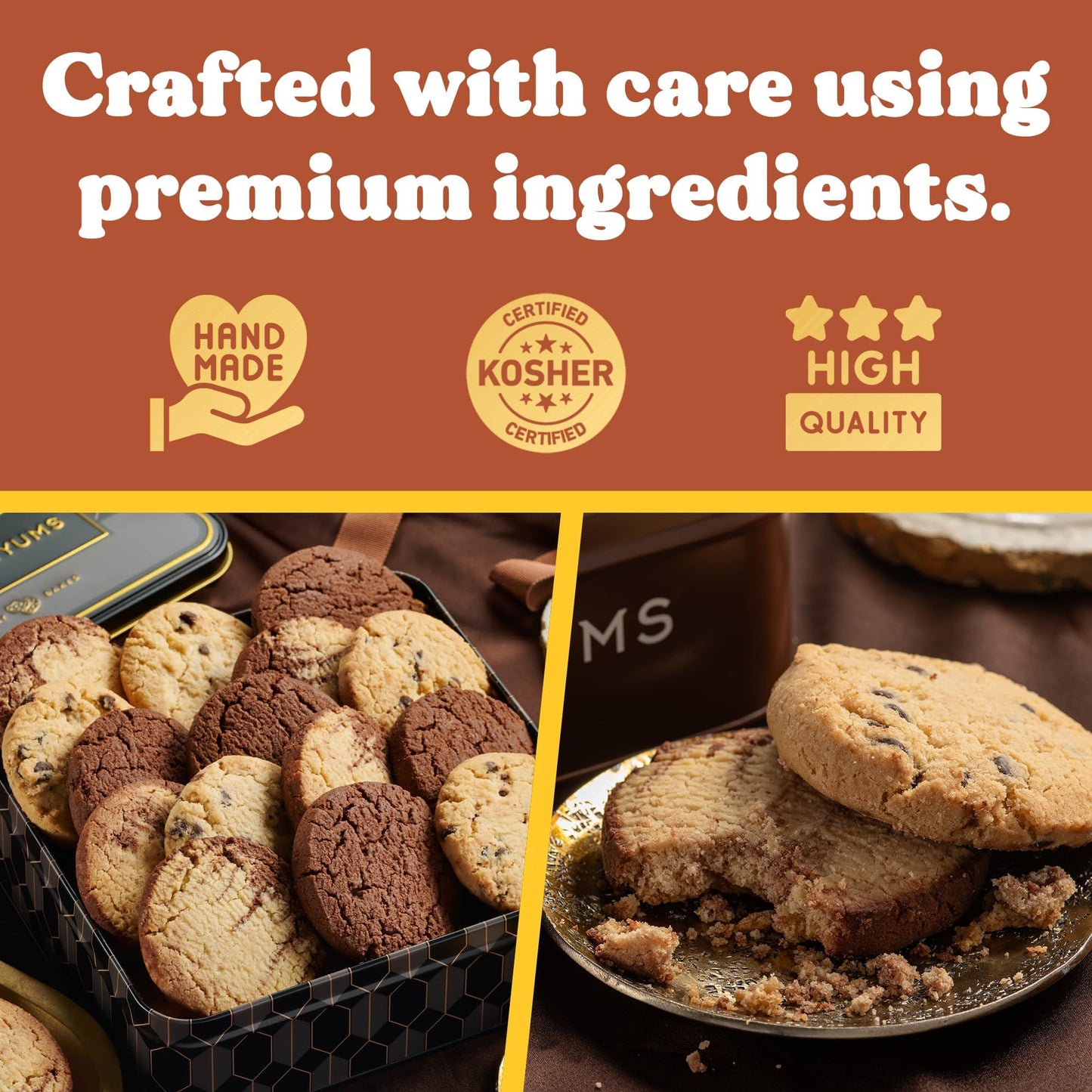 Cookies Gift Basket - Gourmet Assorted Cookies Tin With Marbel, Chocolate Chip And Brownie Flavors - Assorted Food Gift Box For