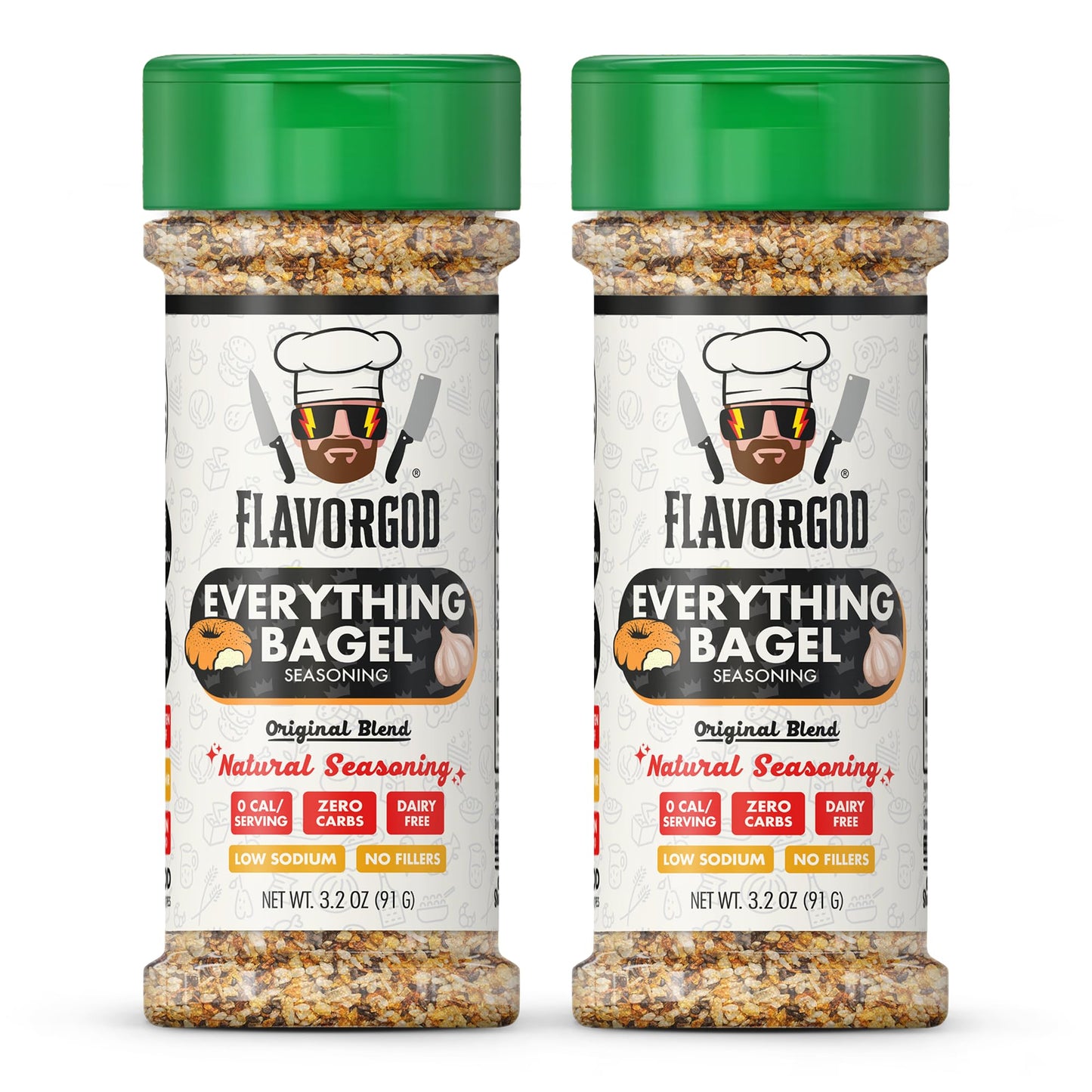 Everything Bagel Seasoning Mix By Flavor God, Pack Of 2 - Enhanced All Natural & Healthy Spice Blend For Bagels, Chicken, & Eggs - Kosher, Gluten-Free & No Msg - Great Flavor Spices And Seasoning Gift