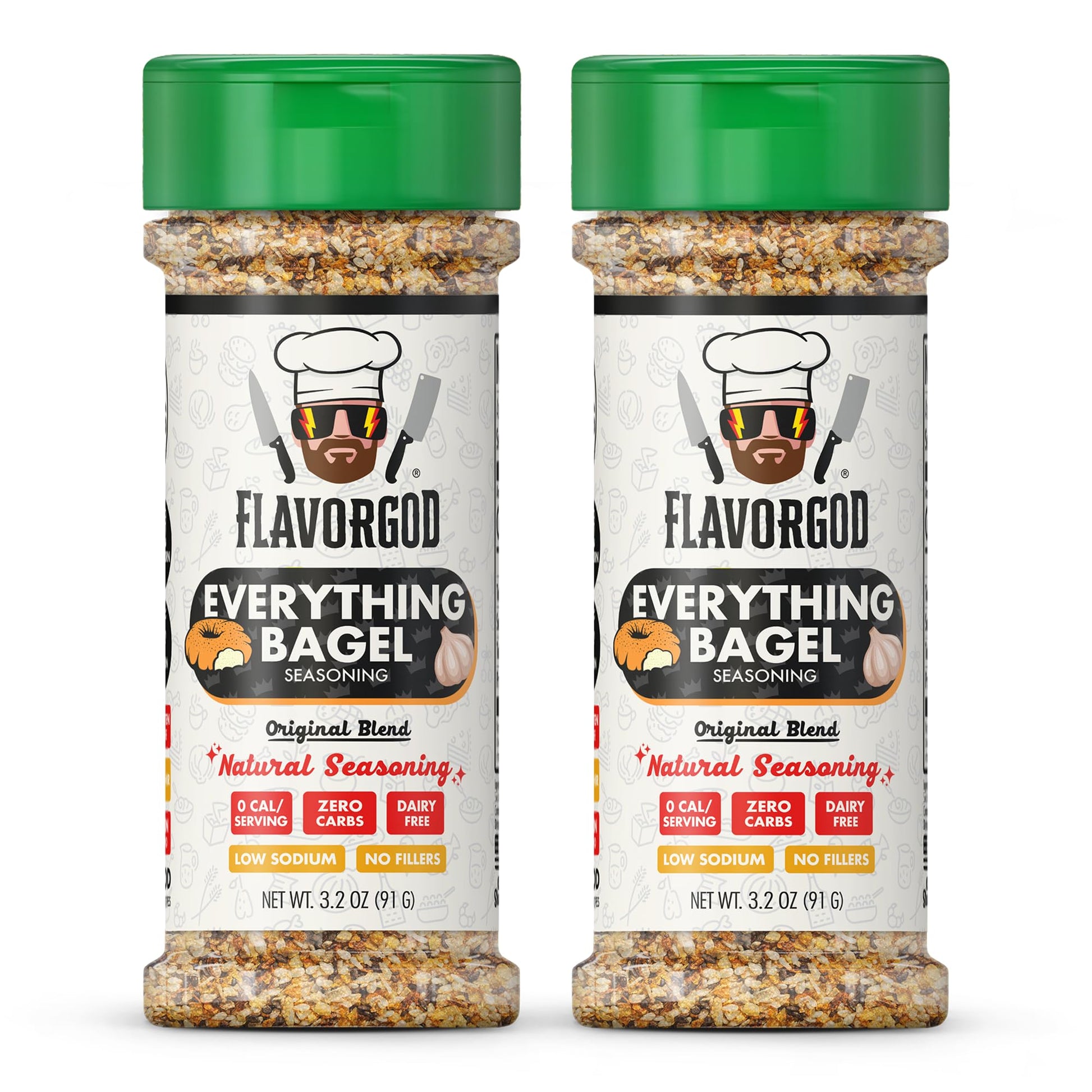Everything Bagel Seasoning Mix By Flavor God, Pack Of 2 - Enhanced All Natural & Healthy Spice Blend For Bagels, Chicken, & Eggs - Kosher, Gluten-Free & No Msg - Great Flavor Spices And Seasoning Gift