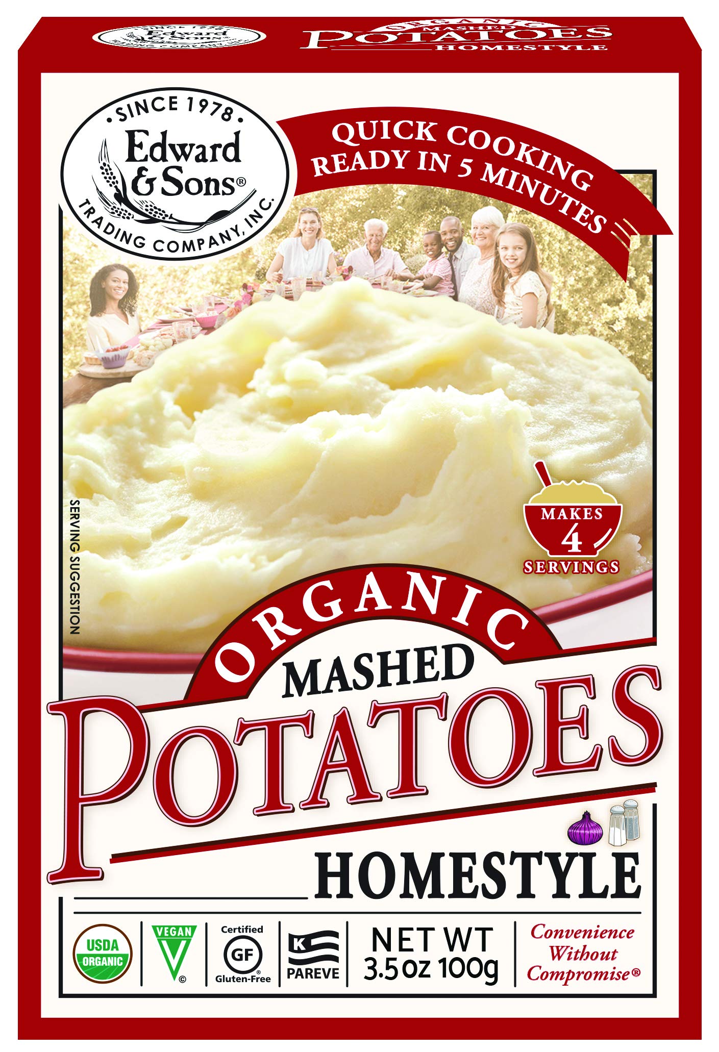 Edward & Sons Organic Homestyle Mashed Potatoes - Instant Mashed Potatoes, Instant Potatoes, Organic Potato Flakes, Vegan - 3.5 Oz (Pack Of 6)