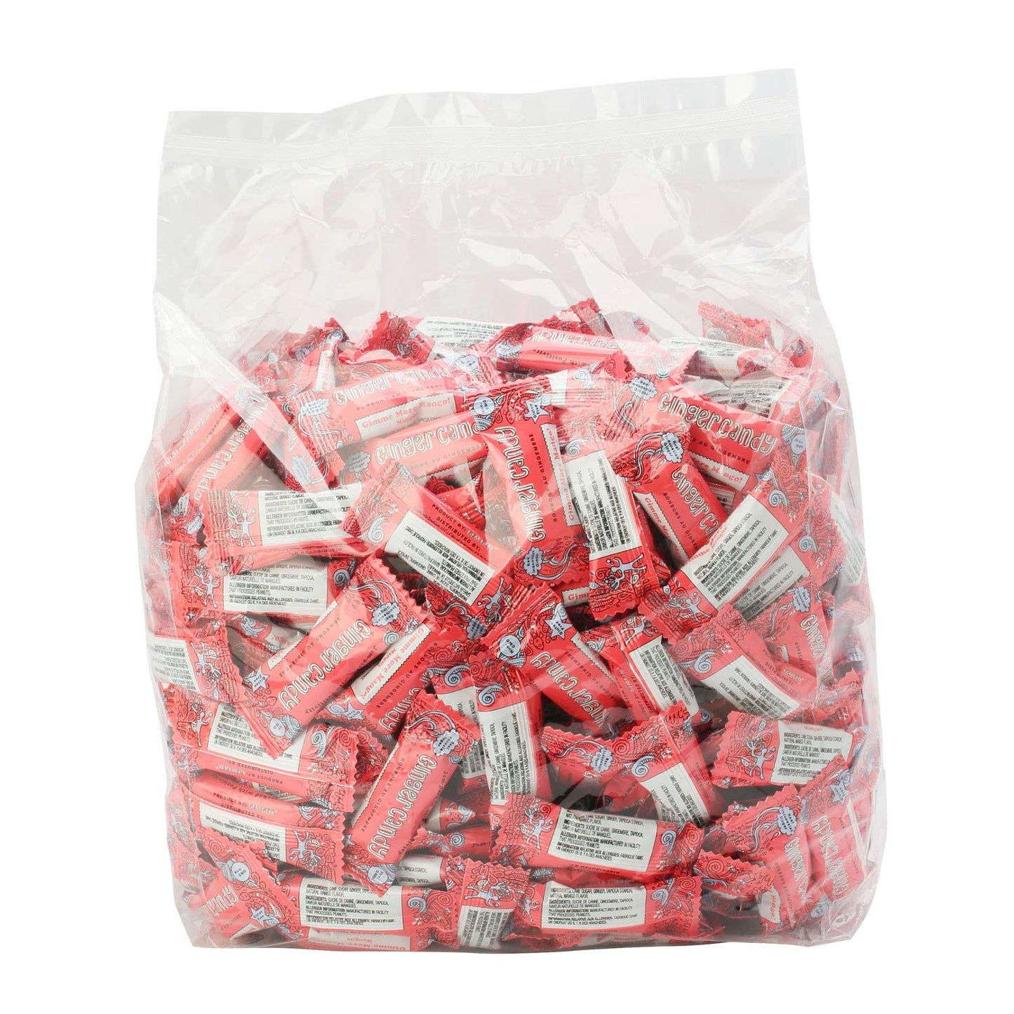 Gem Gem Ginger Candy Chewy Ginger Chews - Mango, 1 Pound Bulk Pack, Red