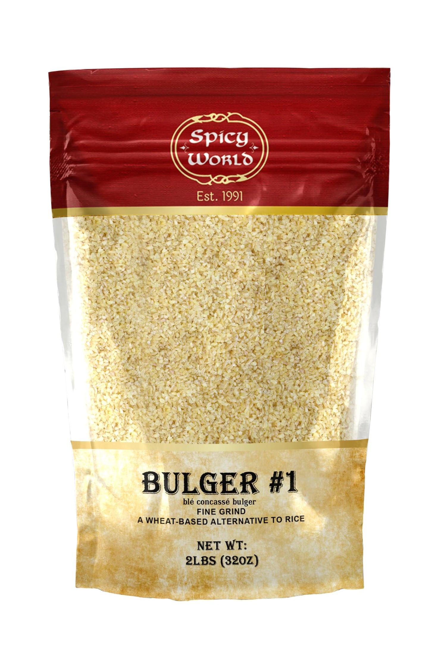 Spicy World Bulgur Cracked Wheat, Fine #1, 2 LB Bag, 100% Natural, Great for Vegan Recipes