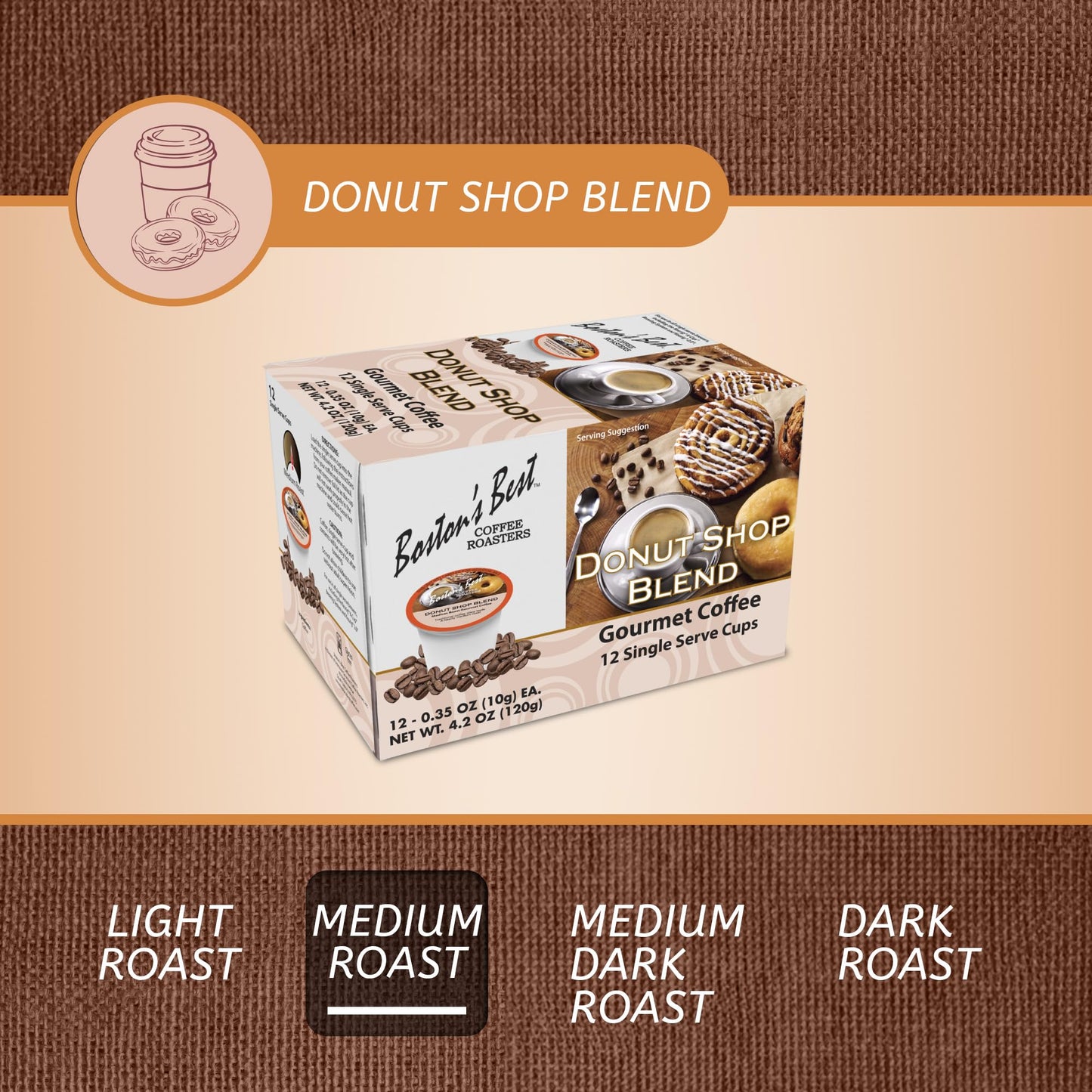 Bostons Best Hearty Donut Shop Decaf Medium Roast Coffee, 12 Single Serve Cups, Compatible with Keurig CoffeeMaker
