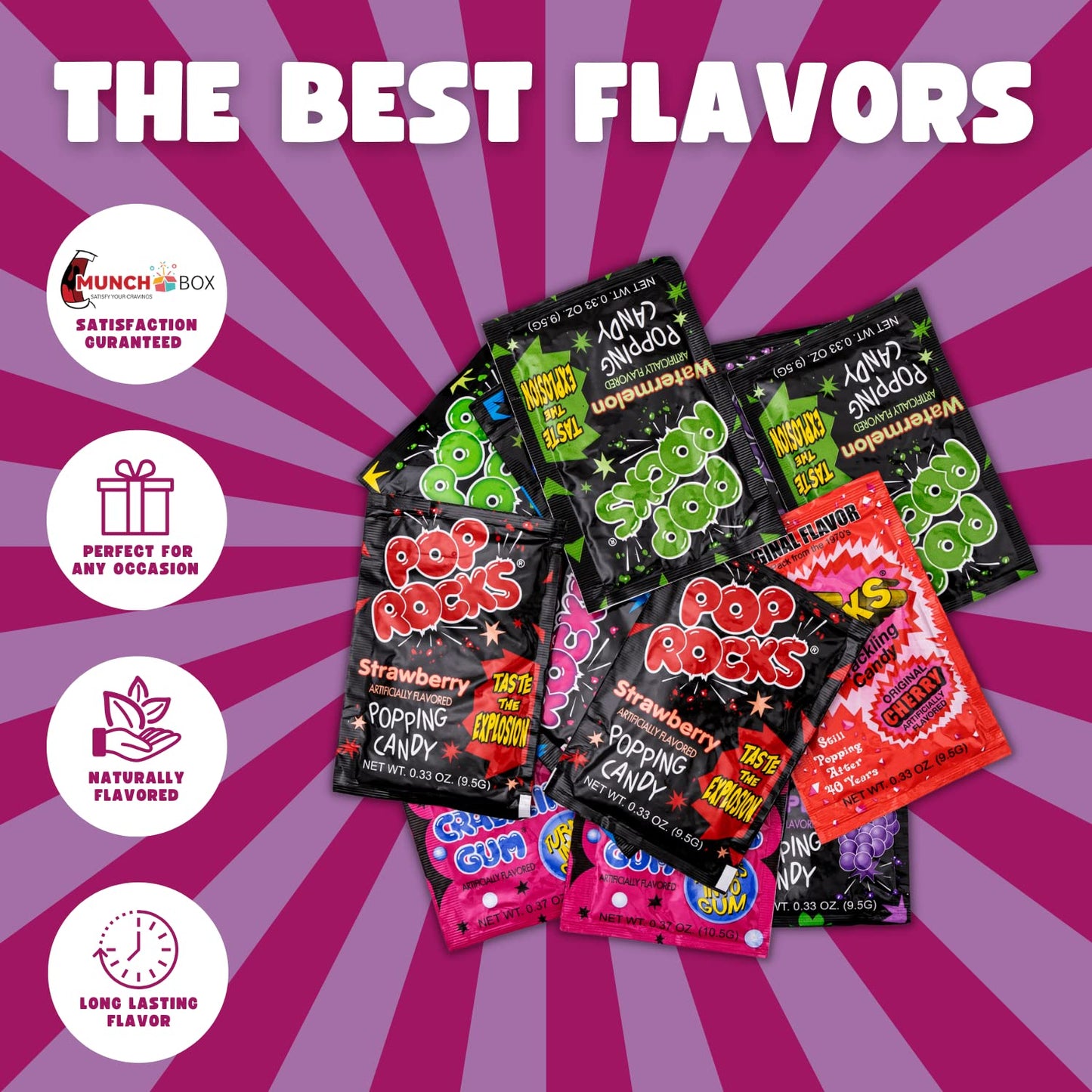 Munchbox Pop Rocks Candy - Bulk 108 Packets, 9 Assorted Flavors, Individually Wrapped, Blue, 108 Count