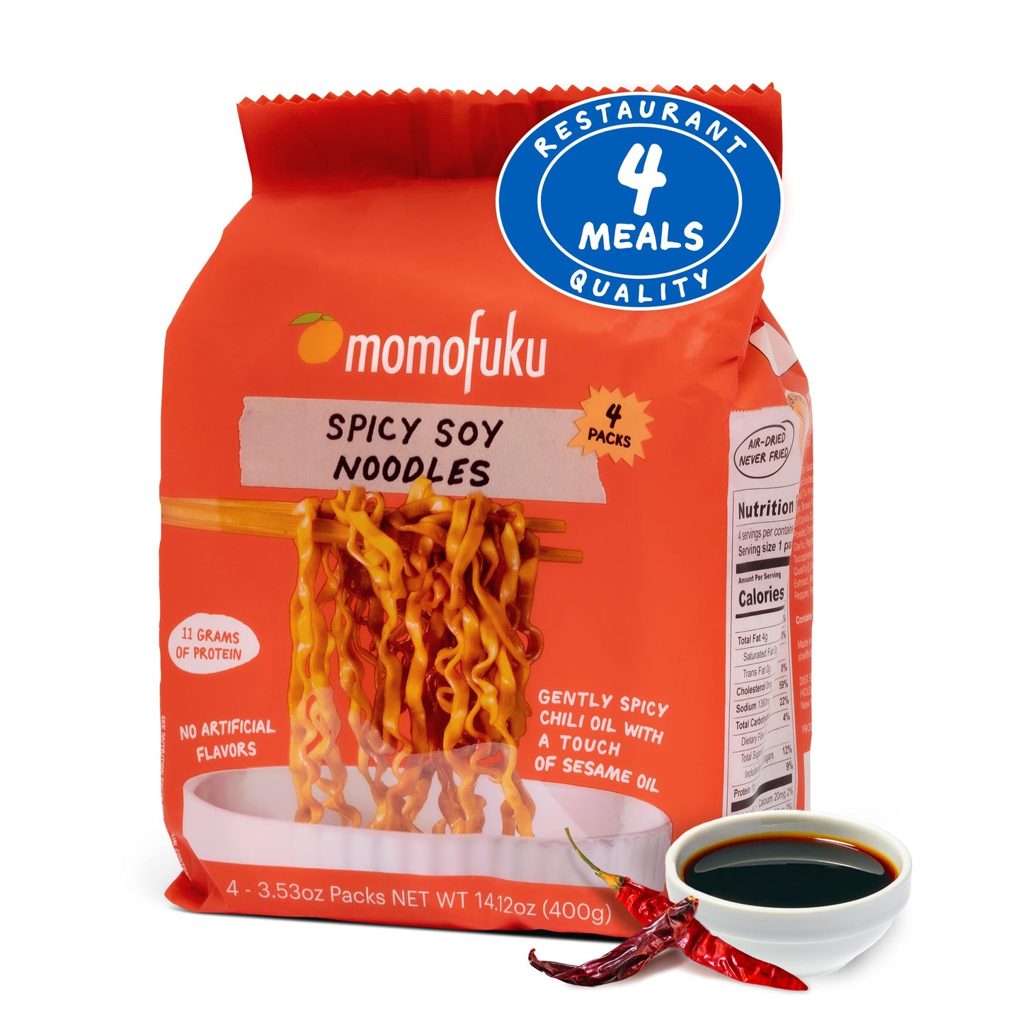 Spicy Soy Noodles Ramen Noodles by David Chang  4 Pack of Restaurant Quality Air-Dried Instant Noodles Now with More Sauce & 10g of Protein