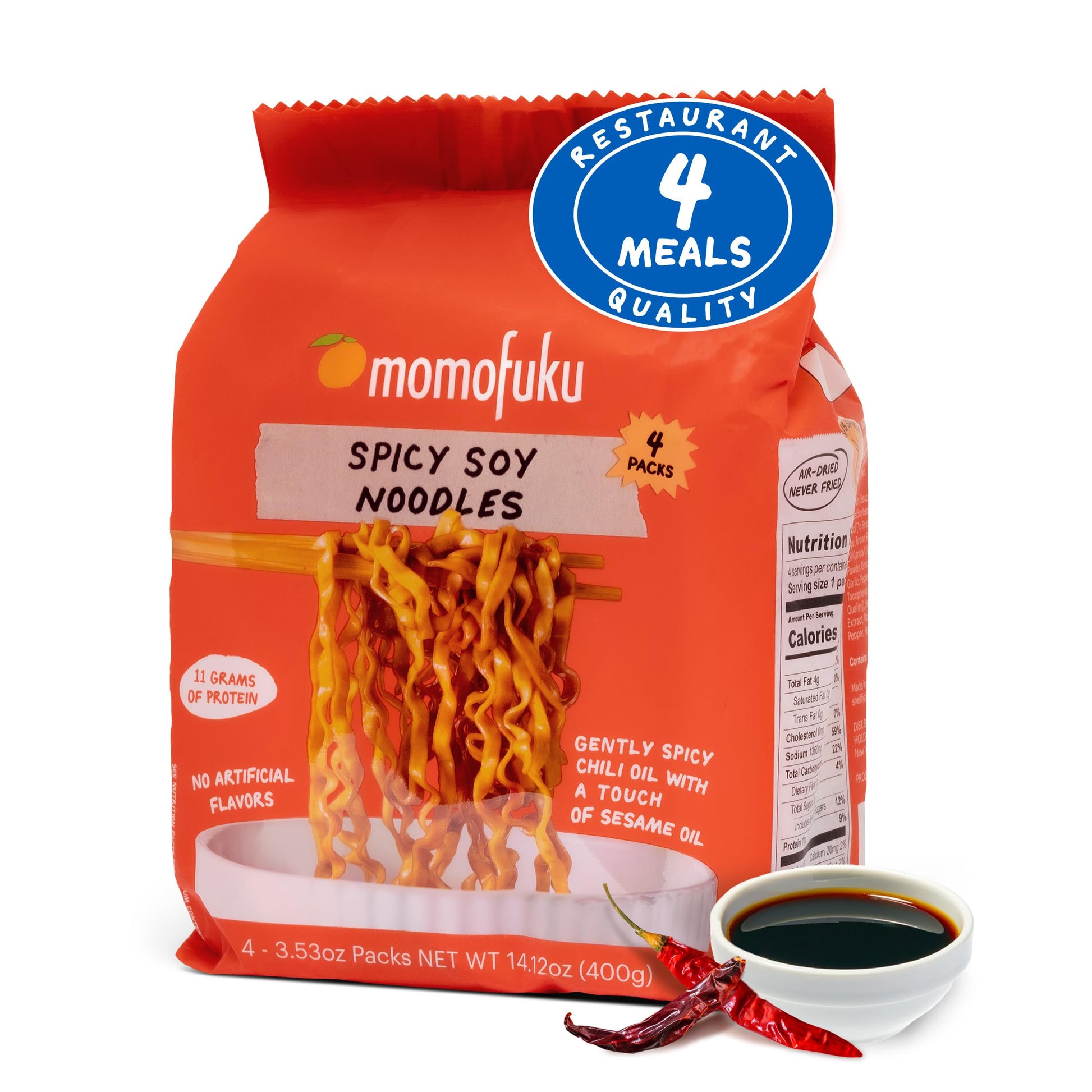 Spicy Soy Noodles Ramen Noodles by David Chang  4 Pack of Restaurant Quality Air-Dried Instant Noodles Now with More Sauce & 10g of Protein