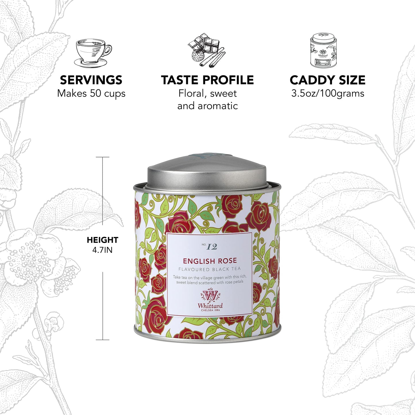 Whittard Of Chelsea - Tea Discoveries English Rose Caddy - Black Loose Leaf Tea, Vegetarian, Vegan Friendly, Resealable Tea Tin