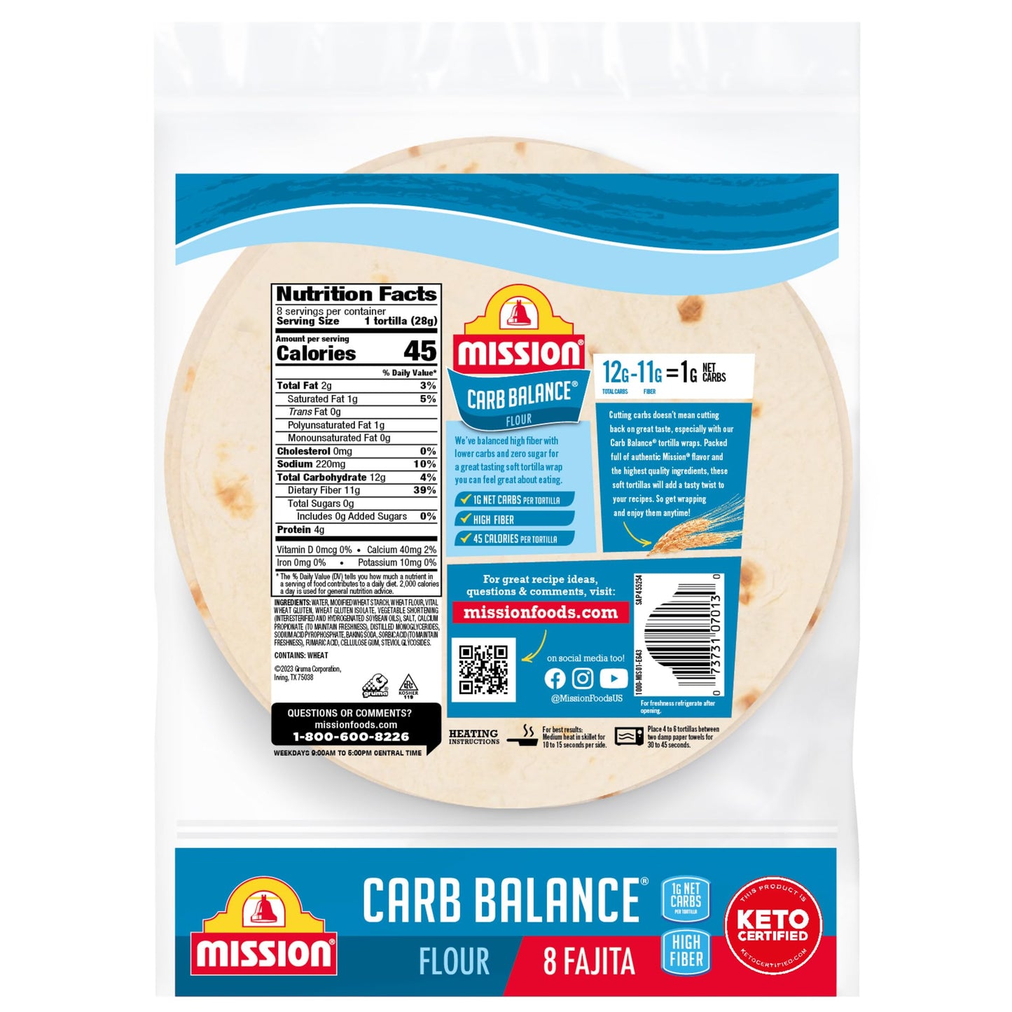 Mission Carb Balance Flour Tortillas, Fajita Size, 8 Count