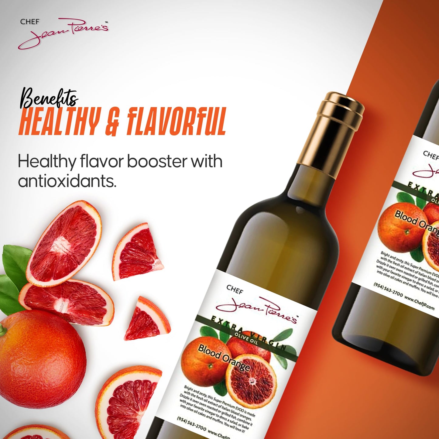 Chef Jean Pierre'S Extra Virgin Blood Orange Olive Oil - 750Ml (25Oz) Glass Bottle - Naturally Infused With Sweet And Tangy Flav
