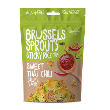 Woodridge Snacks | Vacuum Fried Brussels Sprouts with Sticky Rice Chips | Thai Chili Sauce Flavor | 6 Pack | 1.06 OZ (30g) Bags