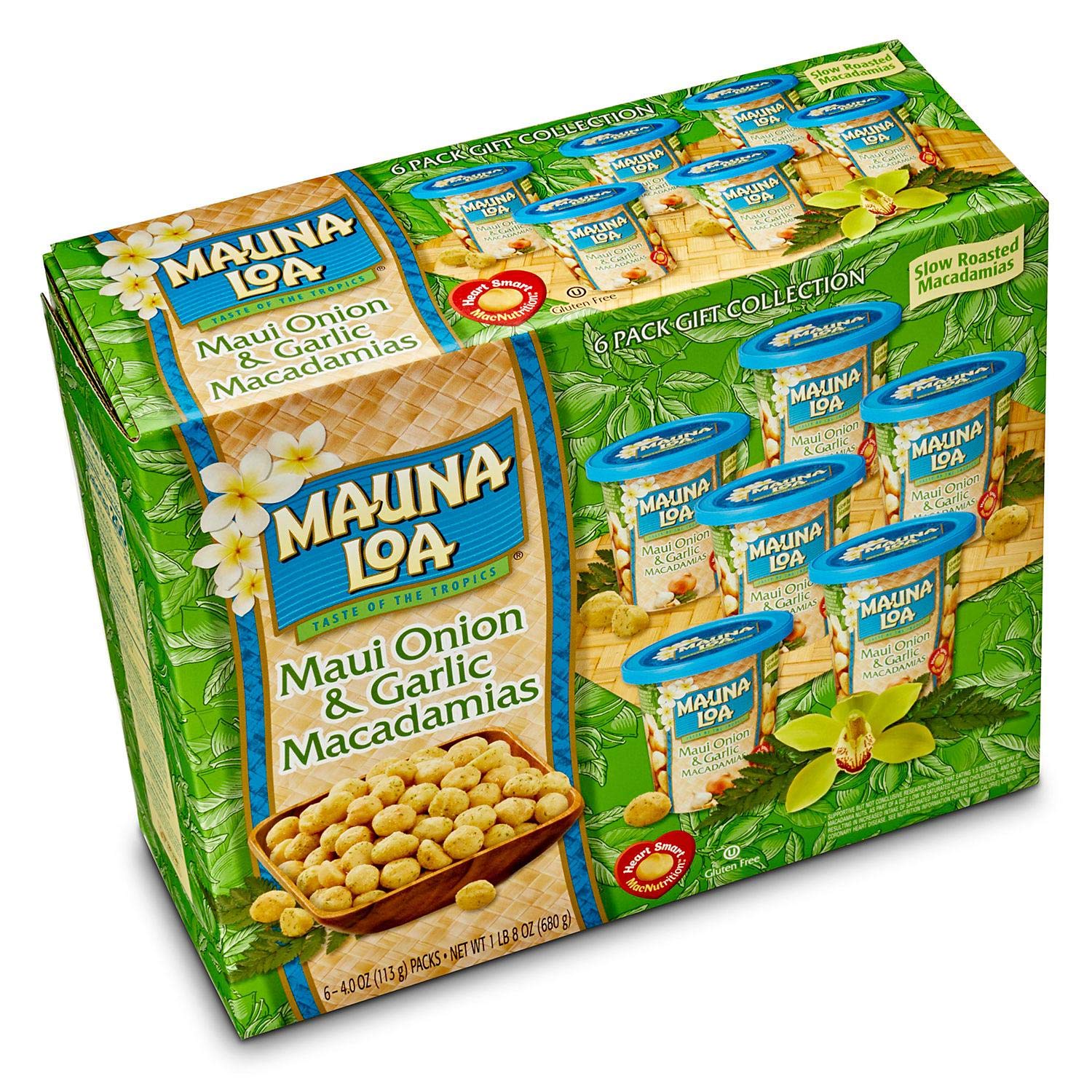Mauna Loa Premium Hawaiian Roasted Macadamia Nuts, Maui Onion Garlic Flavor, 4 Oz Cup (Pack Of 6)