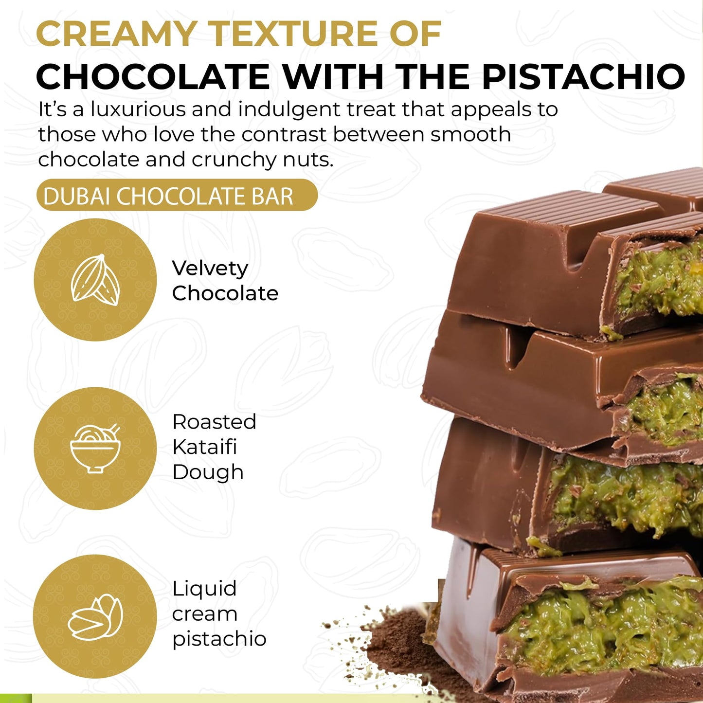 Chobella Dubai Chocolate Bar Pistachio 2 Pack, Enhanced Pistachio Dubai Chocolate Bar With Shredded Phyllo Dough, Viral Knafeh Candy With Kataifi, Gift Box (Total 14 Oz - 400 G)