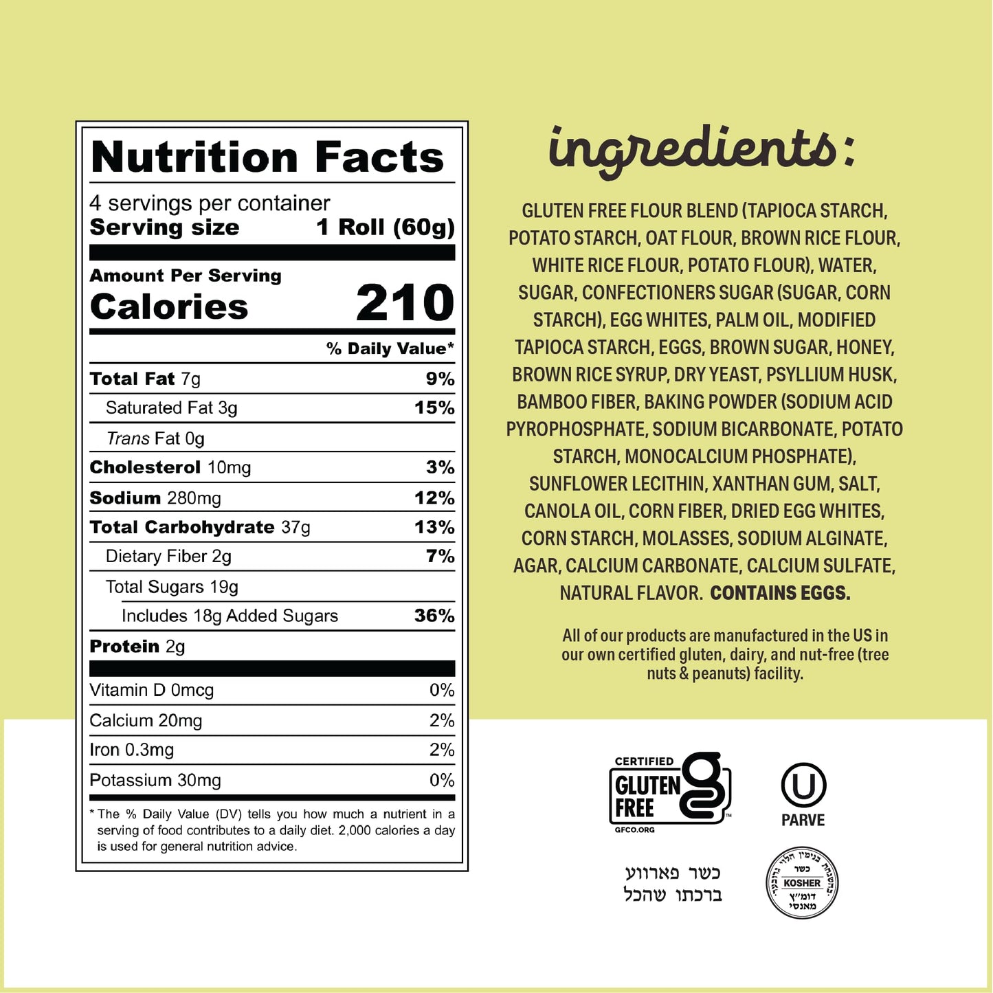 Katz Gluten Free Honey Buns, 4 Individually Wrapped Snack Cakes | Tree Nut Free | Peanut Free | Dairy Free | Soy Free (Pack Of 1