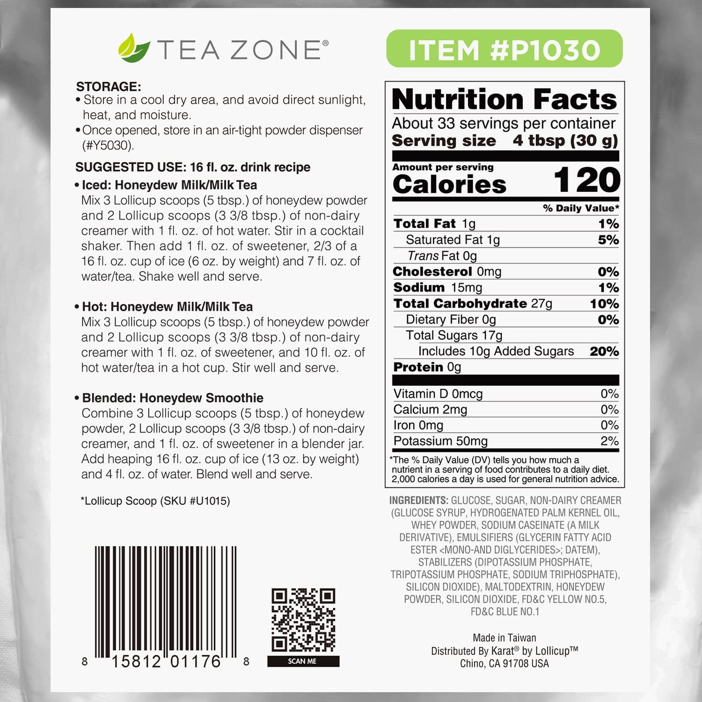Tea Zone 2.2 Lb Honeydew Powder