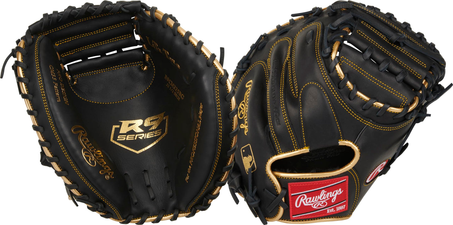 Rawlings  R9 Baseball Catchers Mitt  325 1-Piece Solid Web  Right Hand Throw