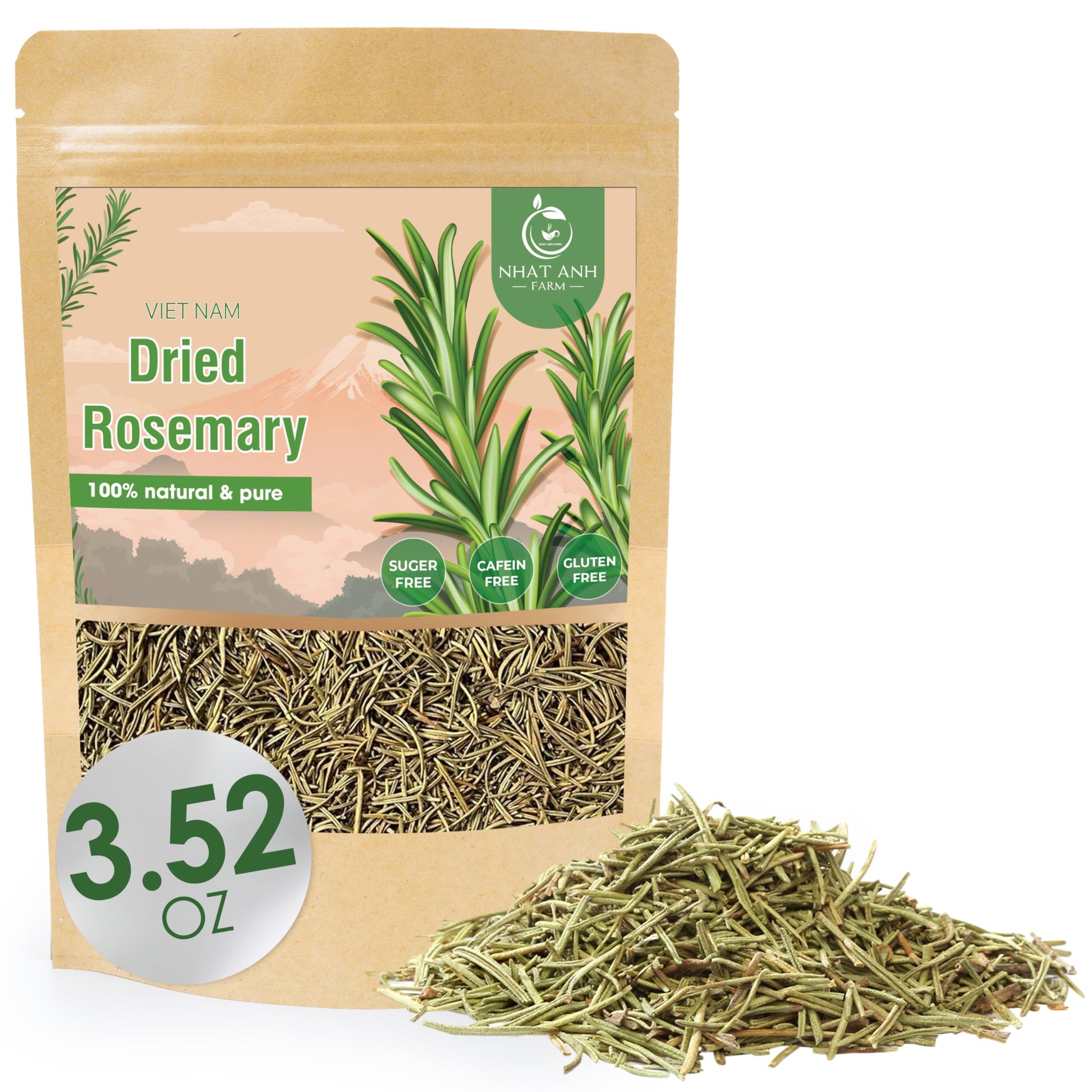 NHAT ANH FARM Dried Rosemary Leaves, 100% Natural & Pure, 3.5oz, Sugar/Caffeine/Gluten Free Seasoning