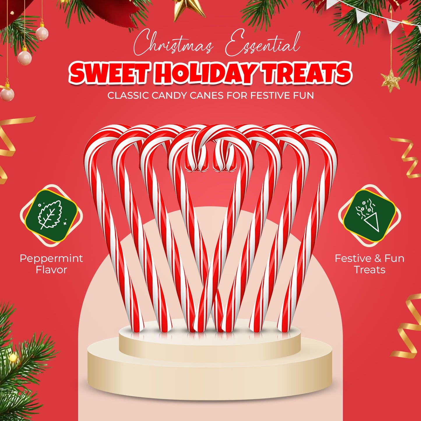 Christmas Candy Canes 36 Pack - Classic Red & White Peppermint Sticks Individually Wrapped - Bulk Christmas Candys For Holiday  , Decorations, Stocking Stuffers & Gifts
