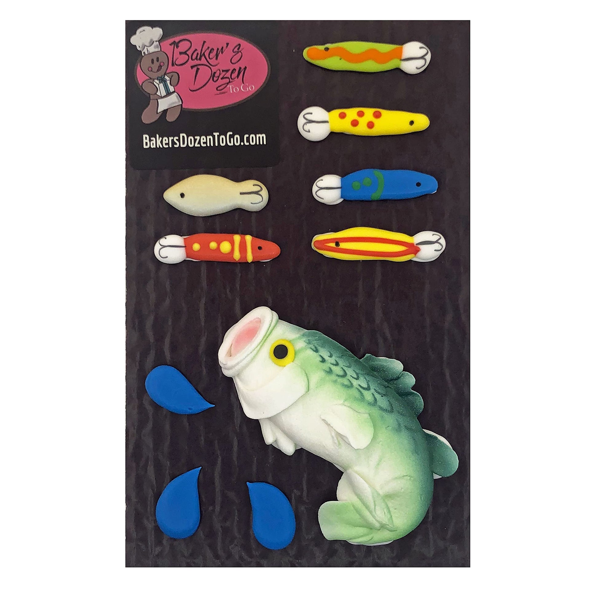 Large Mouth Bass- 10 Pcs Edible Royal Icing Cake Cupcake Topper (Choose Style Below)
