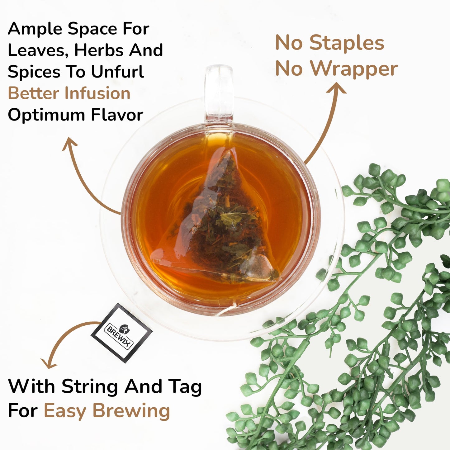 BREWIX Chocolate Rooibos Herbal Tea, 15 Pyramid Tea Bags, Naturally Caffeine-Free, Dessert-Inspired Blend