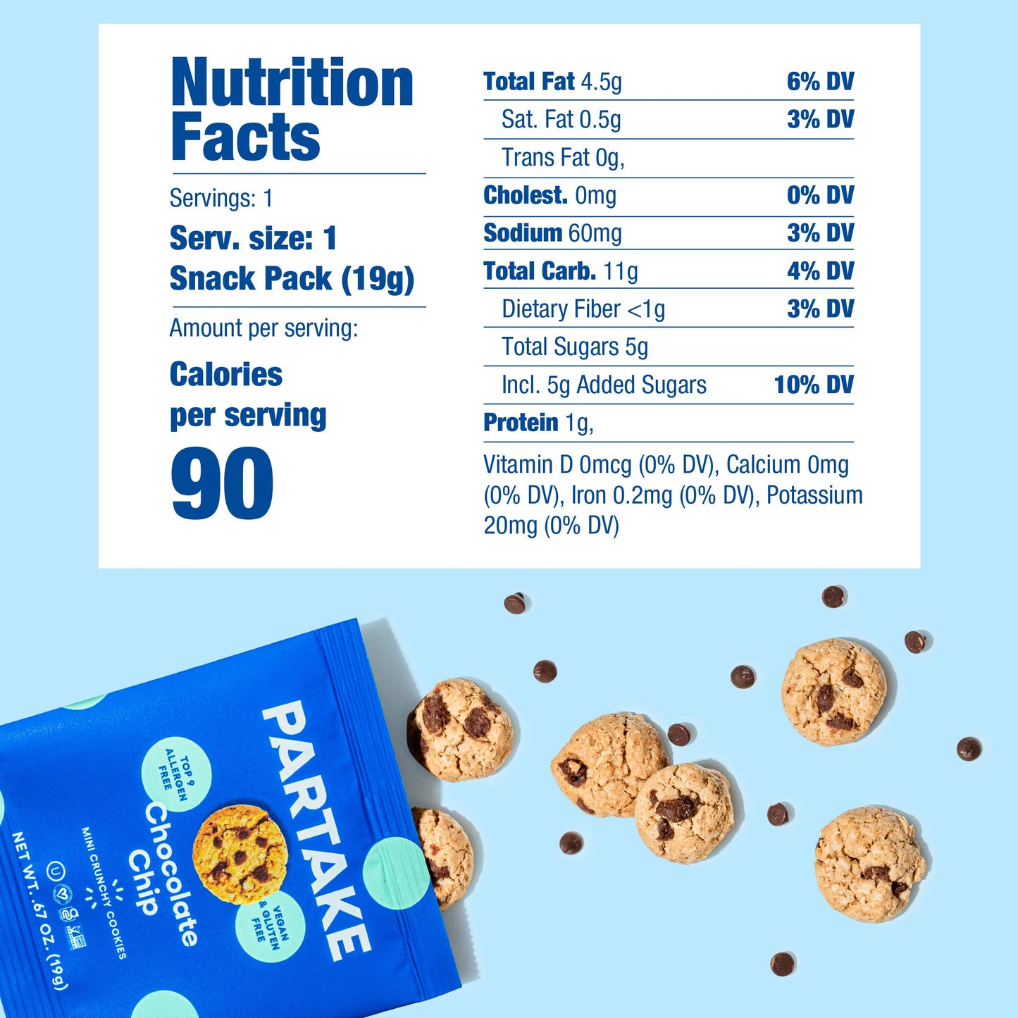 Gluten Free Partake Crunchy Chocolate Chip Cookies - Vegan - Free From the Top 9 Allergens Including Dairy, Wheat, Soy, Eggs, &