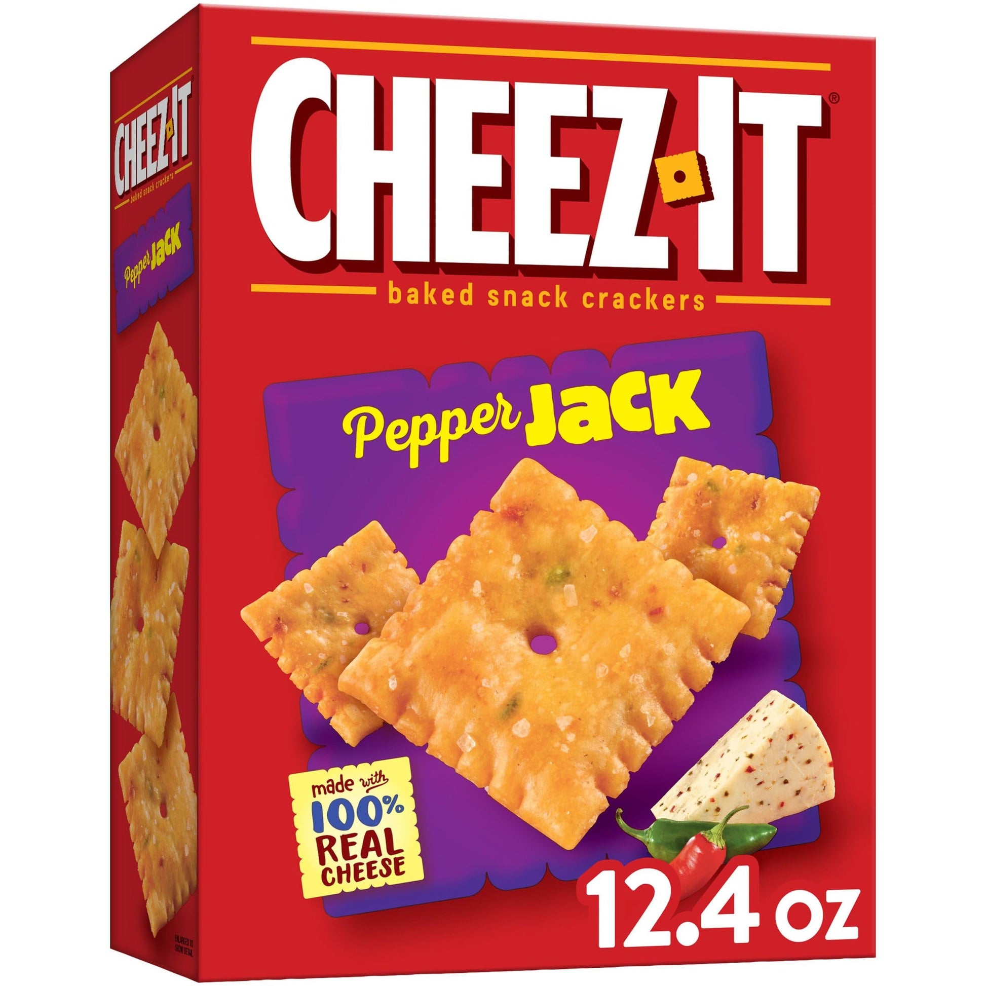 Cheez-It Cheese Crackers, Baked Snack Crackers, Office And Kids Snacks, Pepper Jack, 12.4Oz Box (1 Box)