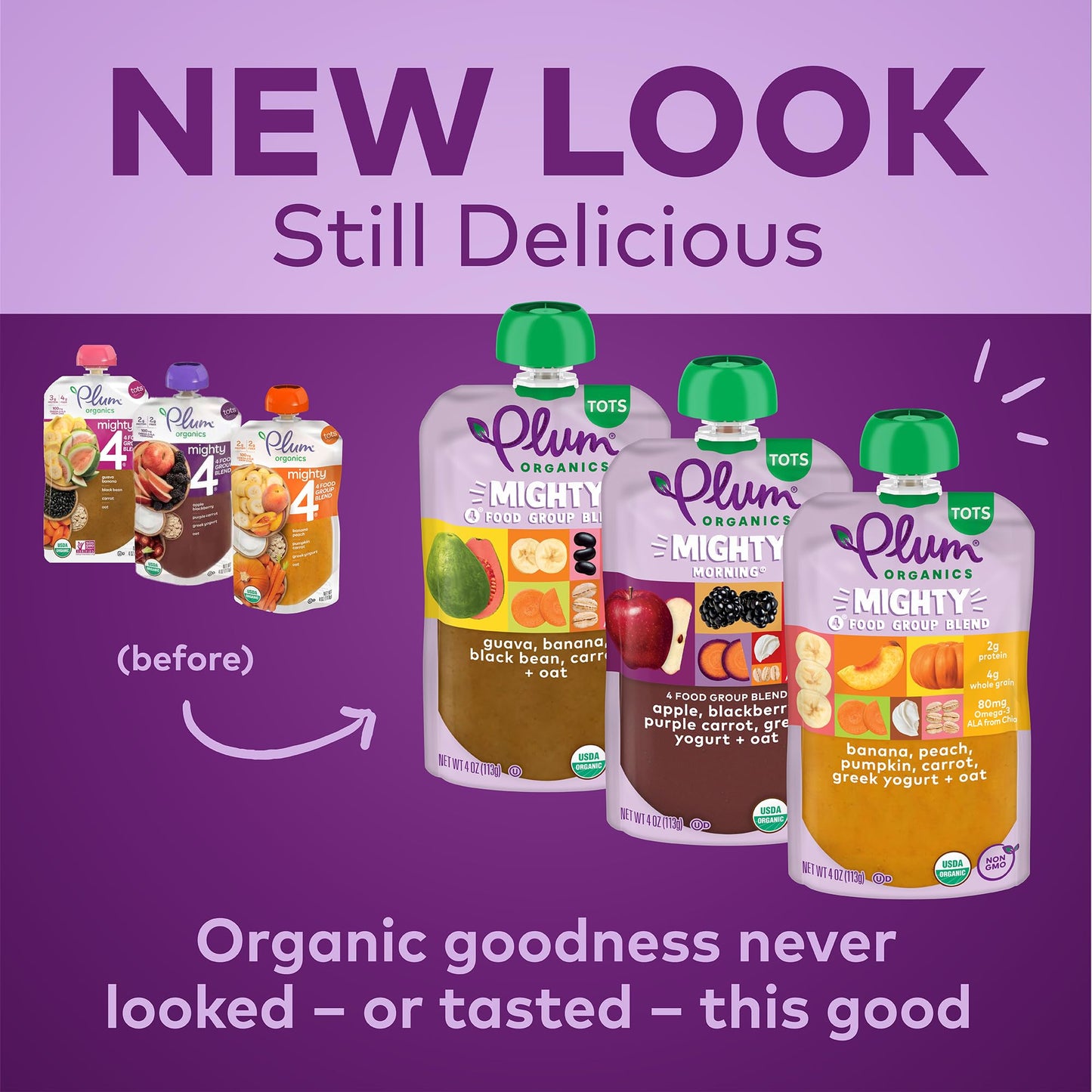 Plum Organics Mighty 4 Organic Toddler Food - 4 Food Group Blend Variety Pack - 4 Oz Pouch (Pack Of 18) - Organic Fruit And Vege