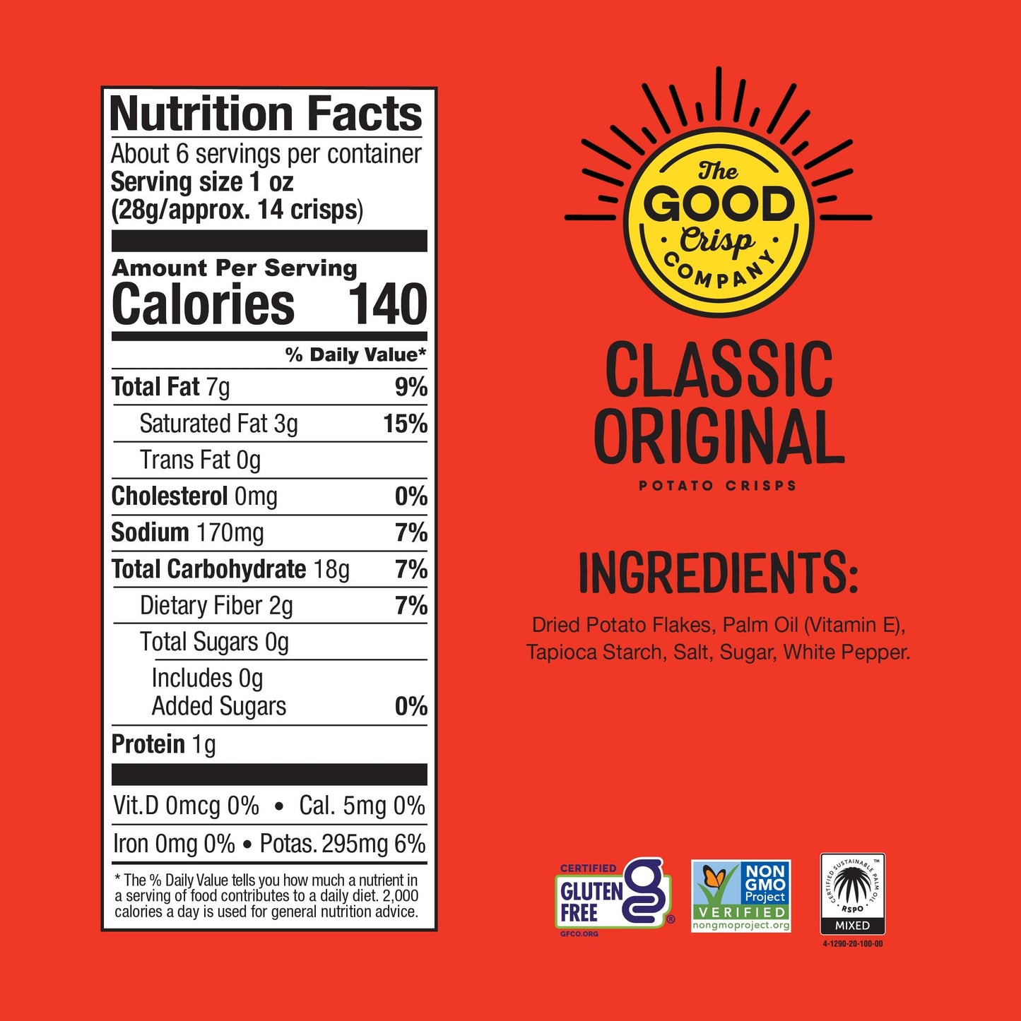 The Good Crisp Company, Original Gluten Free Potato Chips (5.6 Ounce Canisters, Pack Of 8), Non-Gmo, Allergen Friendly, Potato Chip Snack Pack, Gluten Free Snacks