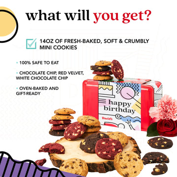 Davids Cookies Happy Birthday Gift Sampler Tin - Crunchy Gourmet Cookies - Bakery Snack Gift for Birthdays, Celebrations and Sp