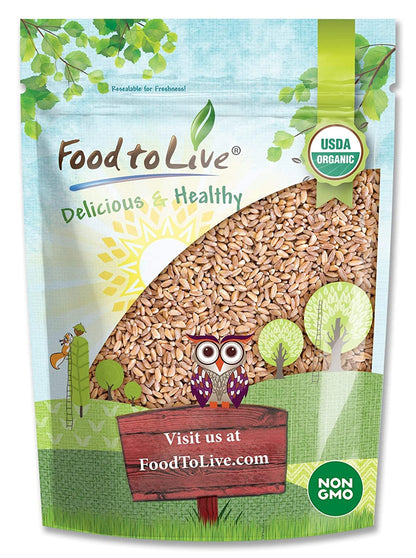 Food to Live Organic Italian Pearled Farro, 5 Pounds - Non-GMO, Kosher, Vegan, Whole Farro Grain in Bulk, Good Source of Fiber a