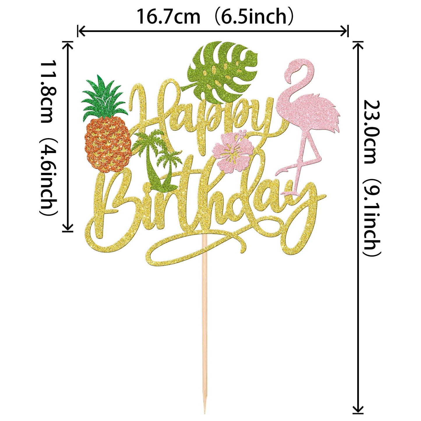 1 Pcs Tropical Luau Happy Birthday Cake Topper Glitter Flower Palm Tree Flamingo Turtle Leaf Pineapple Aloha Cake Pick For Summer Beach Hawaii Luau Theme Birthday Party Cake Decorations Supplies