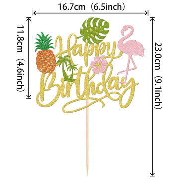 1 Pcs Tropical Luau Happy Birthday Cake Topper Glitter Flower Palm Tree Flamingo Turtle Leaf Pineapple Aloha Cake Pick For Summer Beach Hawaii Luau Theme Birthday Party Cake Decorations Supplies